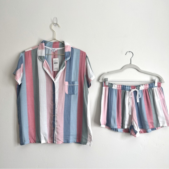NWT!! Splendid Island Striped Sleep Set Cozy Soft Pajamas Pink Blue Size Small - Picture 6 of 8